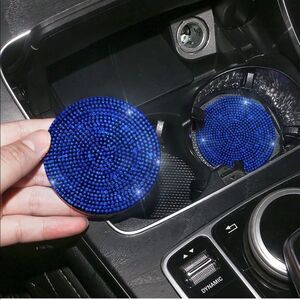 Blue Bling Rhinestone Car Coasters for Cup Holder 2 Pack